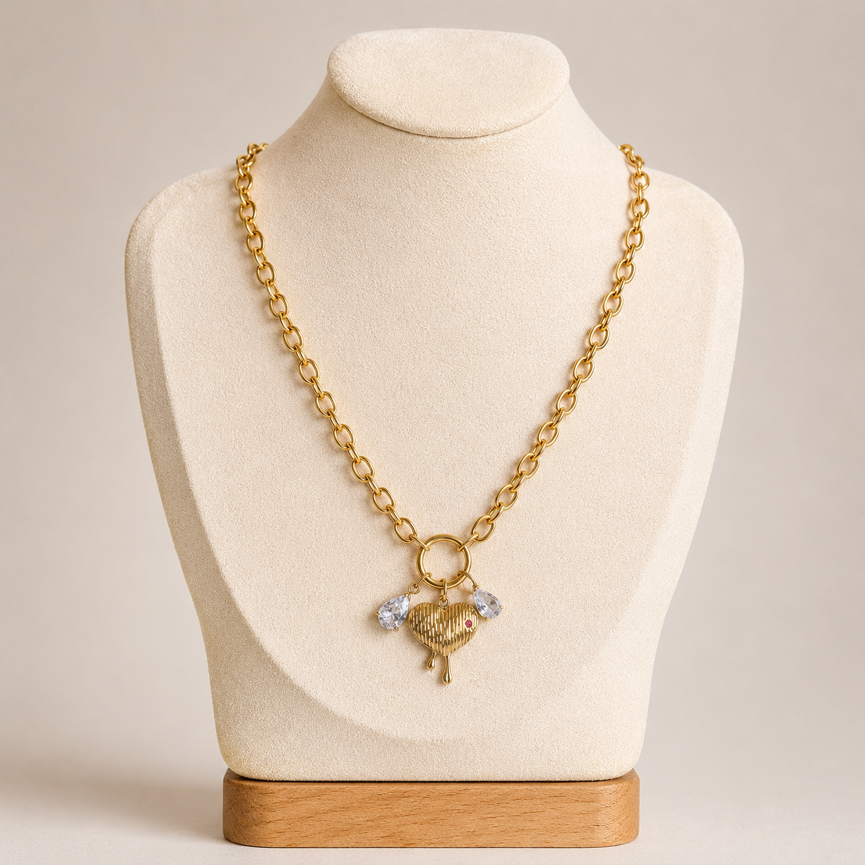 Crystal Winged Heart Link Necklace