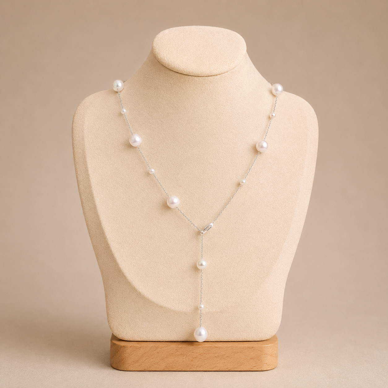 Silver Pearl Lariat Necklace
