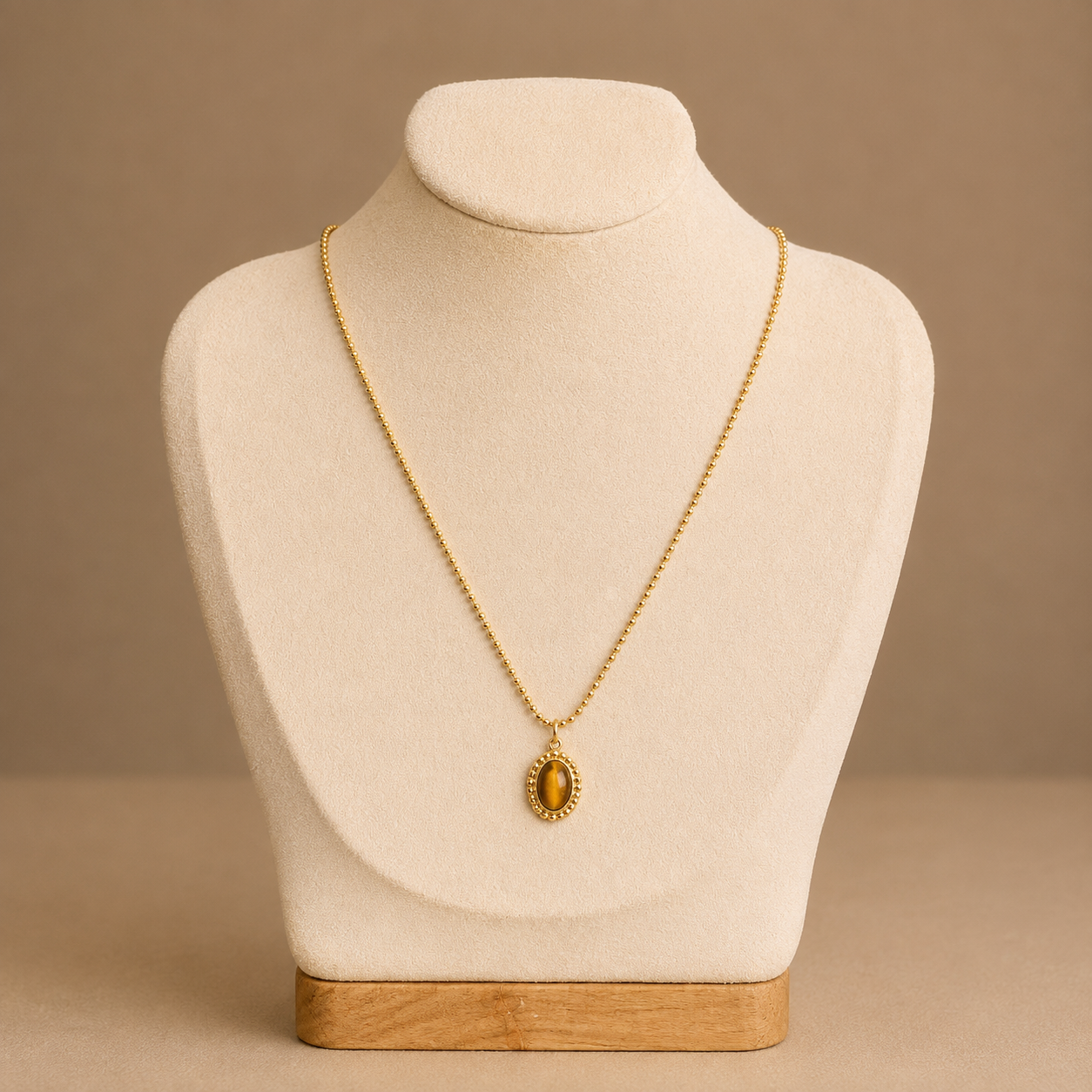 Golden Amber Oval Pendant Necklace