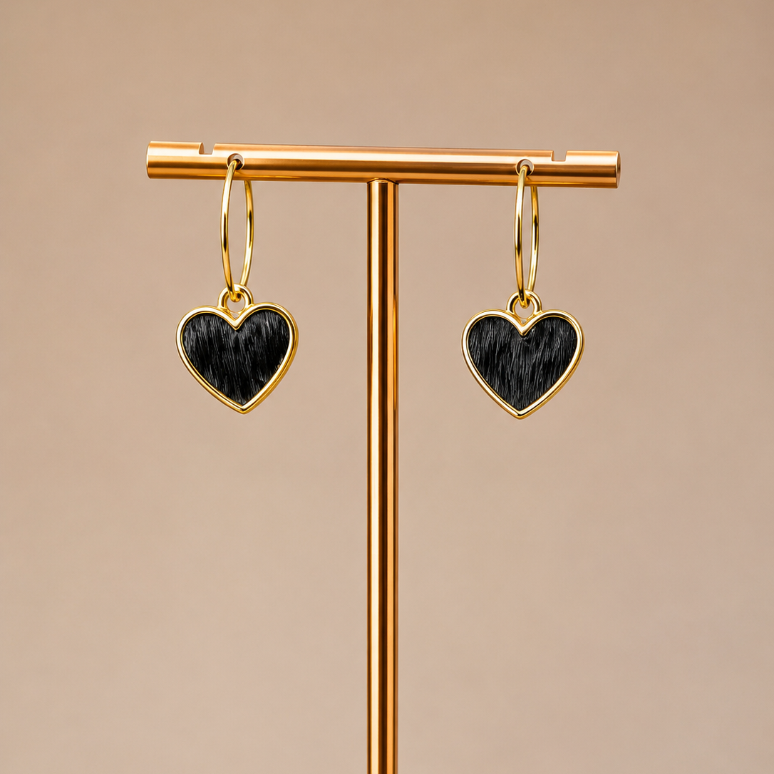 Black Heart Drop Hoop Earrings