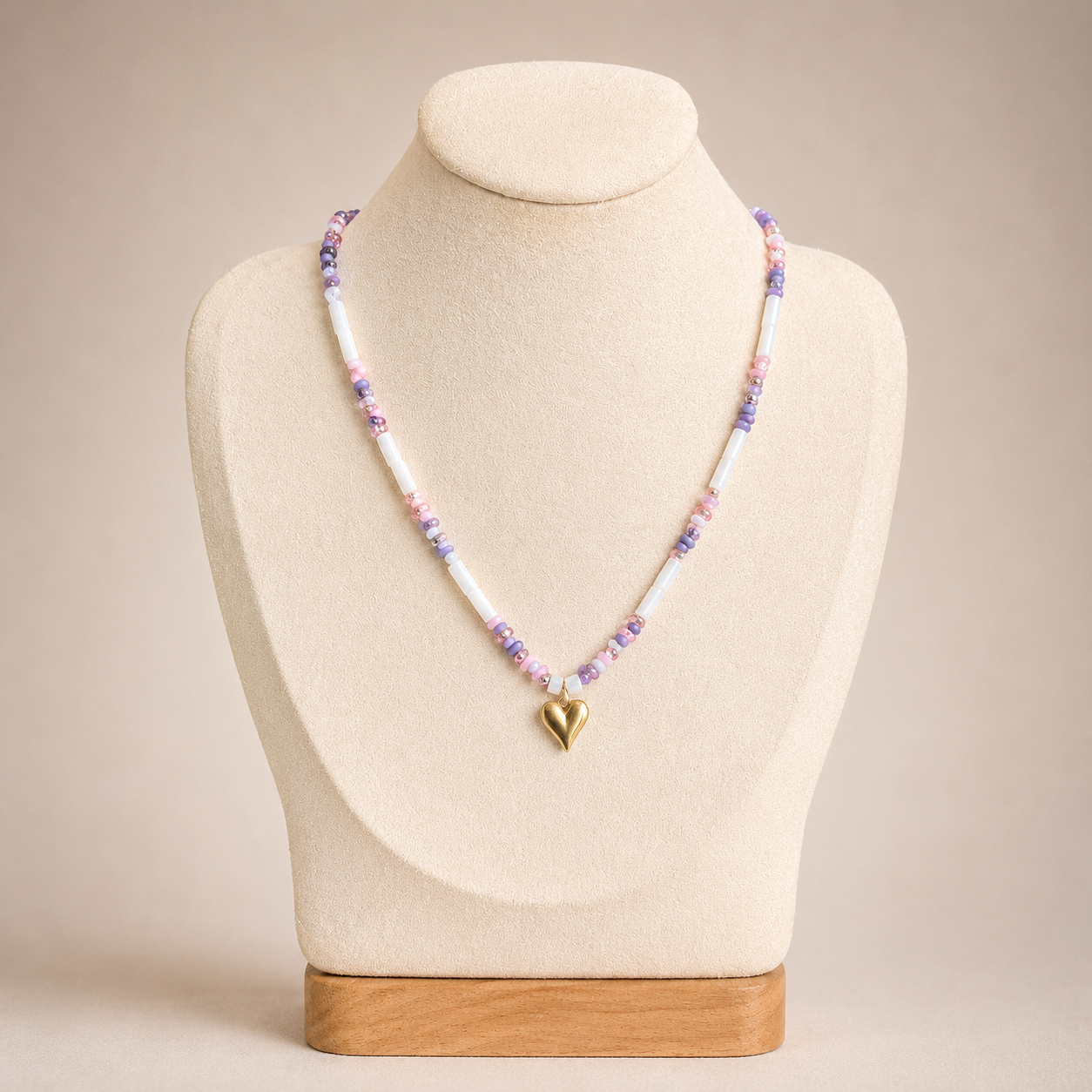 Lilac Heart Bead Necklace