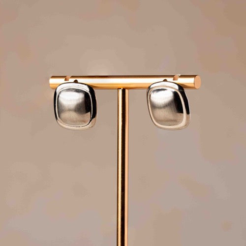 Silver Cushion Statement Stud Earrings