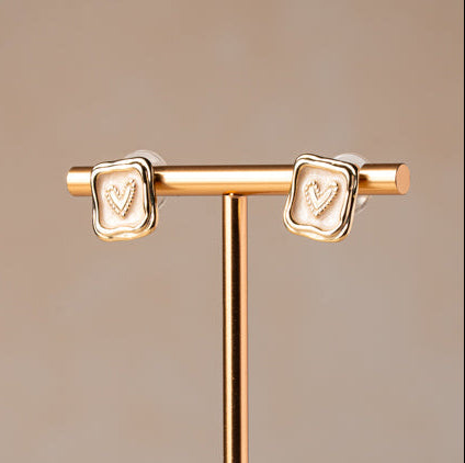 Mini Heart Frame Stud Earrings