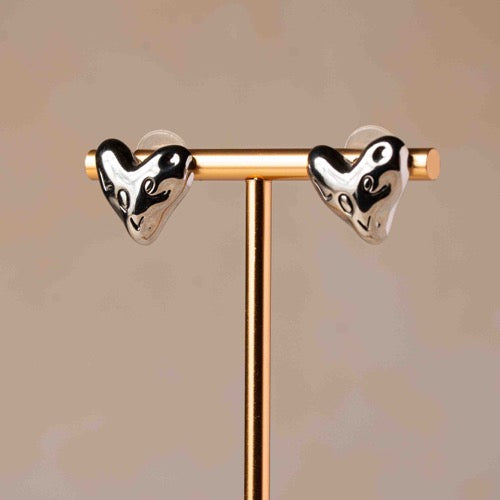 Silver Abstract Heart Stud Earrings