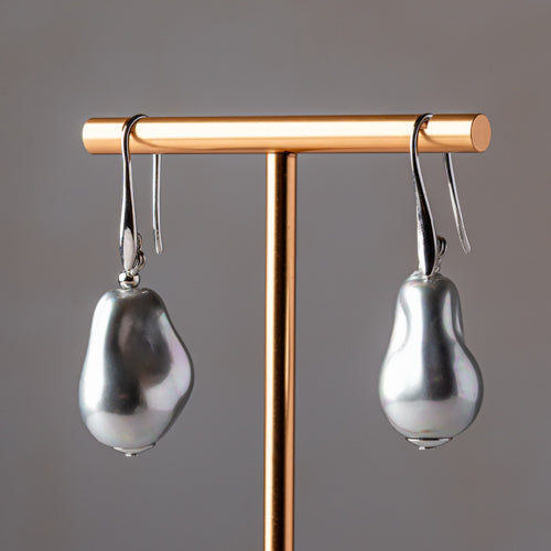Grey Pearl Drop Earrings
