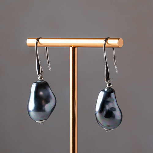 Deep Grey Pearl Drop Earrings