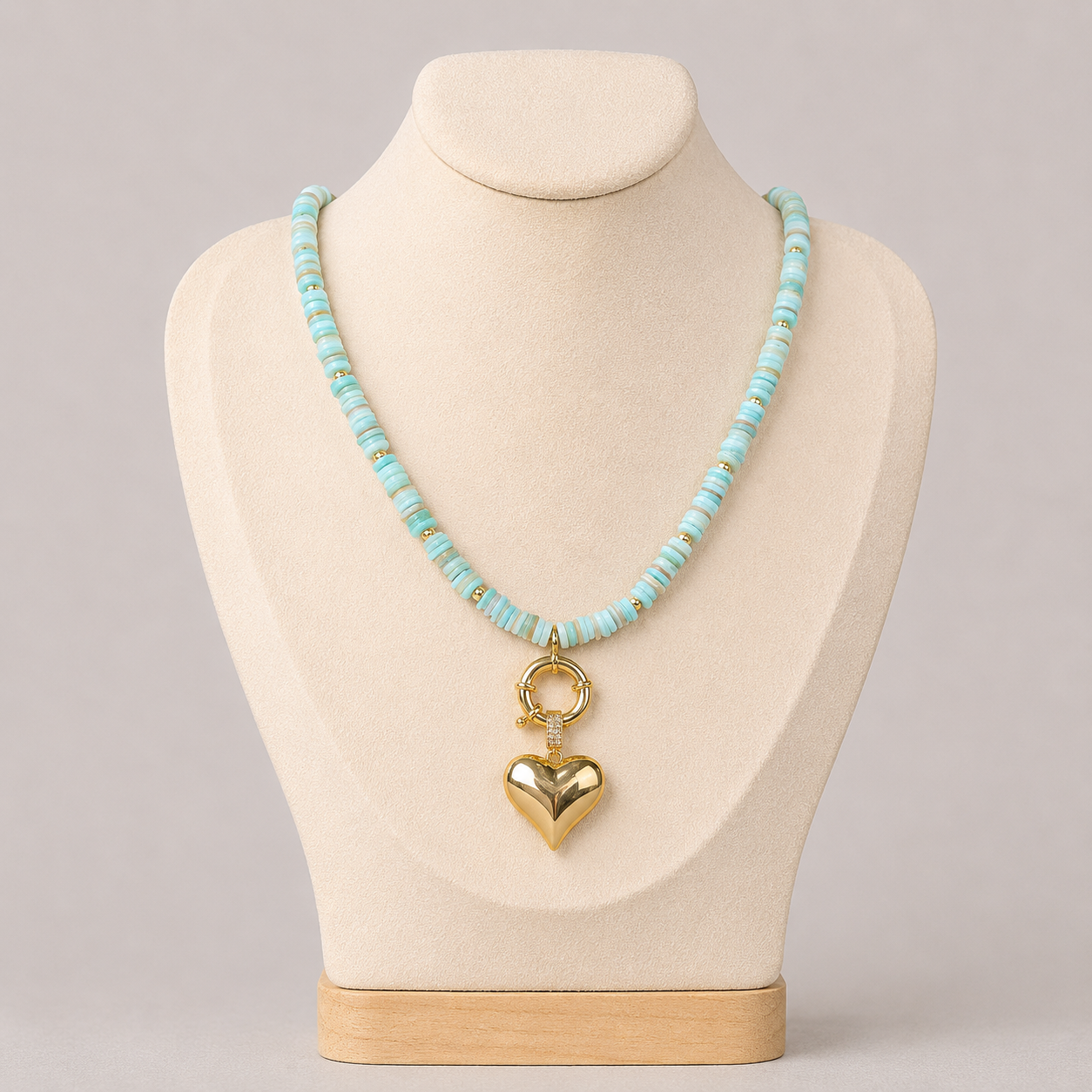 Aqua Heart Charm Necklace
