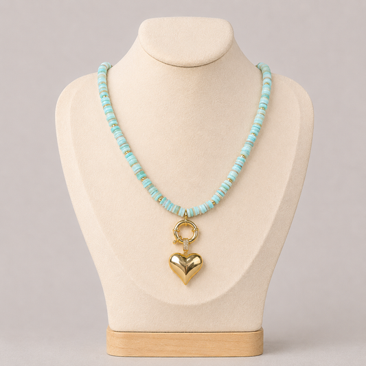 Aqua Heart Charm Necklace