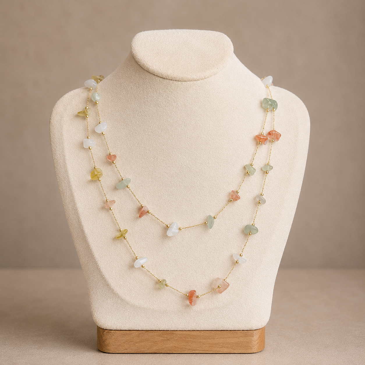 Pastel Gemstone Double Strand/ Long Necklace