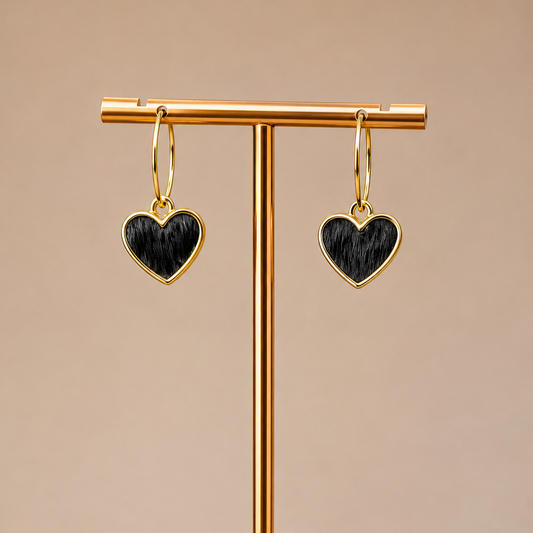 Black Heart Drop Hoop Earrings