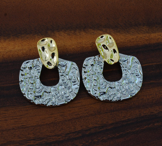 Textured Dual-Tone Statement Earrings