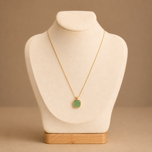 Green Stone Square Pendant Necklace