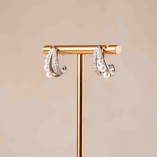 Pearl Crystal Sculpted Hoop Earrings