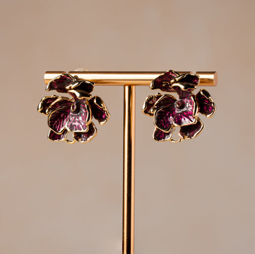 Magenta & Gold Floral Earrings