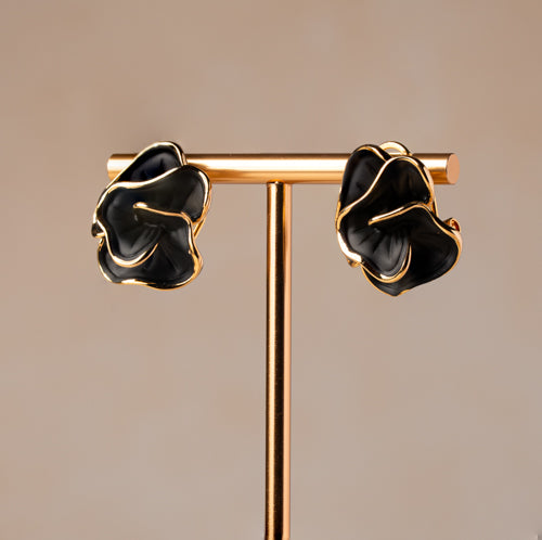Black & Gold Floral Earrings