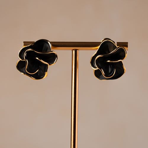 Black & Gold Floral Earrings