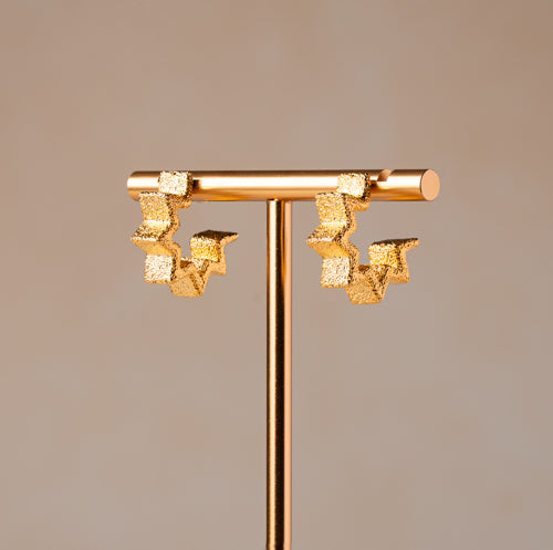 Textured Star Geo Hoop Earrings