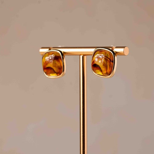 Amber Resin Square Stud Earrings