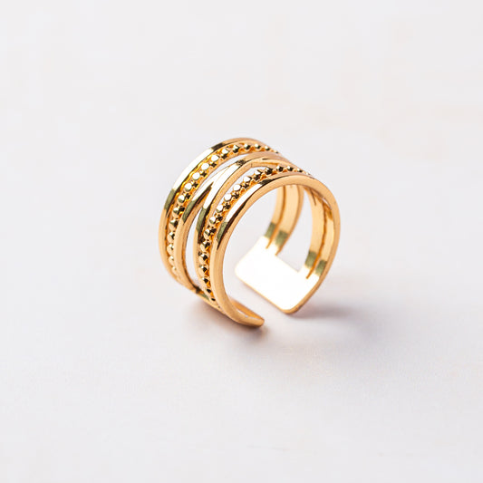 ⁠Triple Band Gold Textured Ring