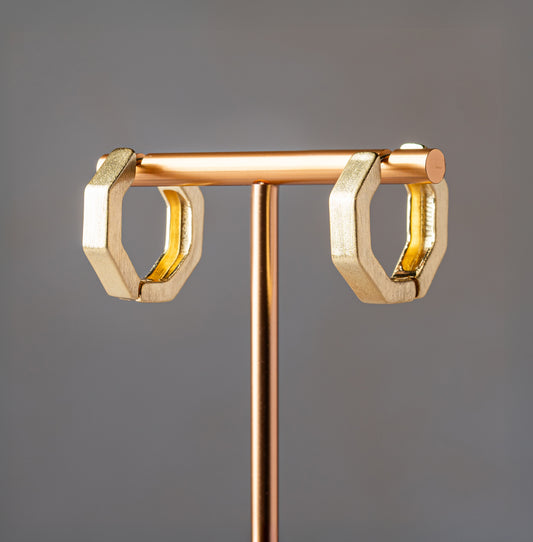 Hexa Matte Gold Hoops