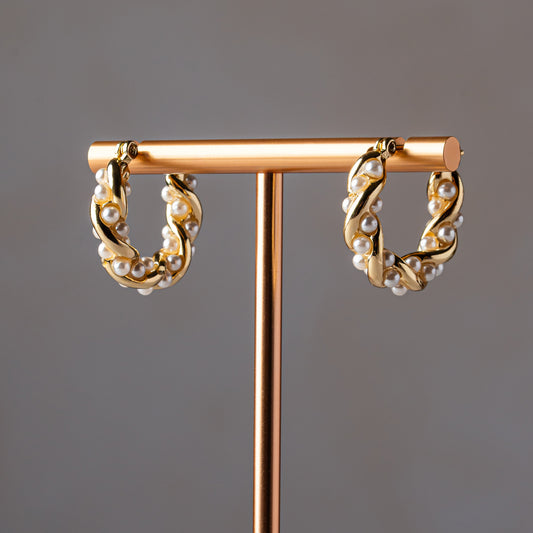 Twisted Pearl Hoops
