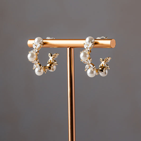 ⁠Pearl Blossom Hoops