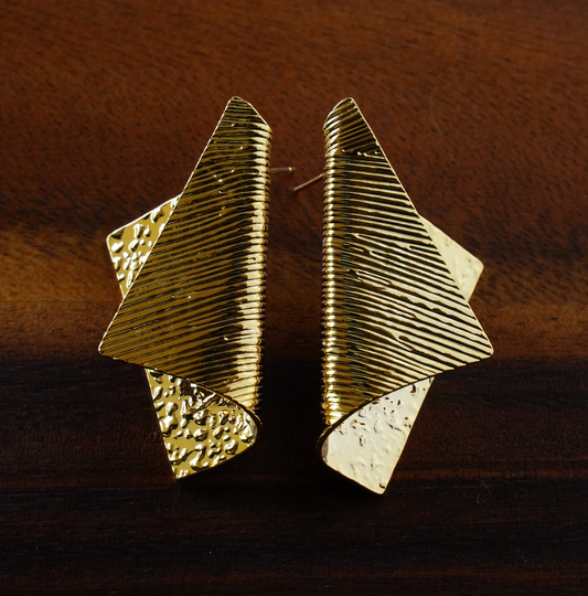 ⁠Geometric Folded Metal Earrings